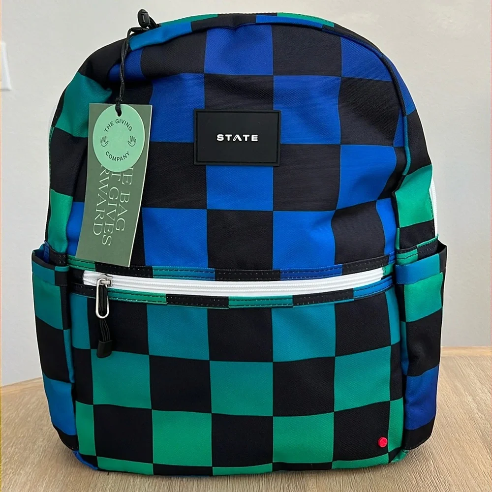 New State Bags Kane Kids Travel Backpack Blue Checkerboard Boy - Picture 1 of 11